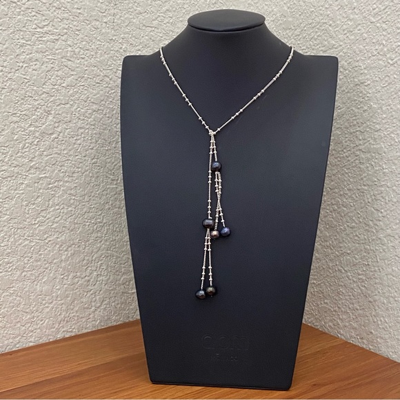 Silver-tone Chain with Freshwater Pearl Beads Lariat 24-Inch Necklace 12.5g - Picture 5 of 13